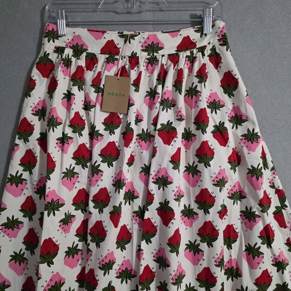 NWT Boden Womens Layla Cotton Sateen Ivory Strawberry Pop Skirt Size 6 - Picture 5 of 10
